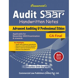 Commercial's Audit SAAR Handwritten Class Notes on Advanced Auditing & Professional Ethics for CA Final November 2023 Exam [New Syllabus] by CA. Khusboo Girish Sanghavi